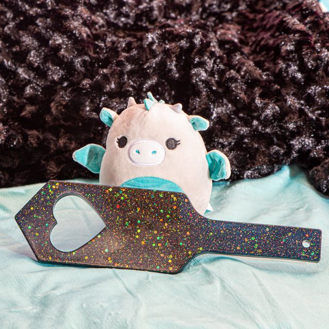 Black/Iridescent Heart Cut Out Paddle
